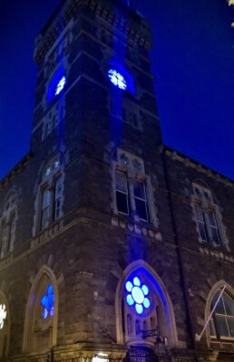 Theatre Clock Tower lit up